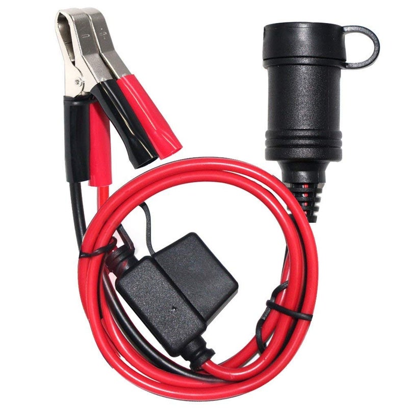 SPARKING 5FT 12V Female Car Cigarette Lighter Socket Extension Cord with Battery Alligator Clips Car Battery Clip-on Extension Cable, 15A Fuse (5FT) - Image 1
